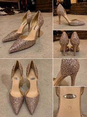 Badgley Mischka Rose Gold Glitter D'Orsay Pointed-Toe Heels